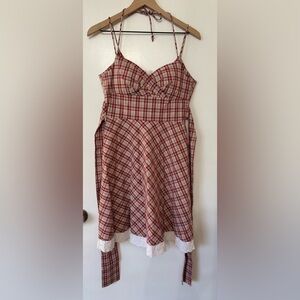 Women Red and White Cotton Plaid Halter Top Sleeveless Dress Size 6